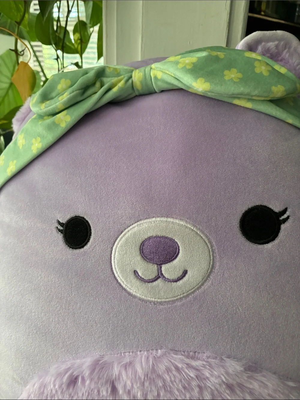 Squishmallows Lavender Plush Bear Headband with Green Bow